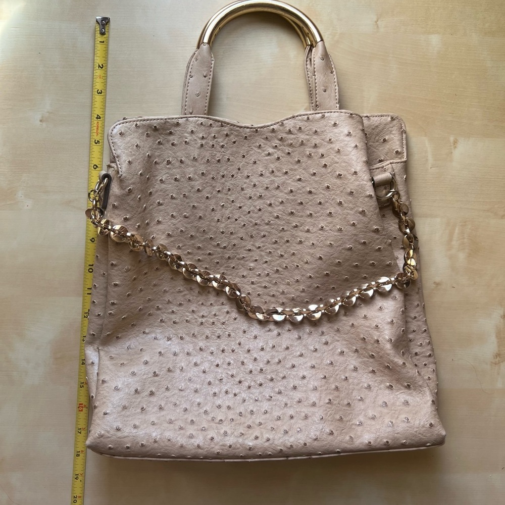 Ivanka Trump Tan Ostrich-Embossed Shoulder Bag with Gold Hardware - Picture 5 of 15